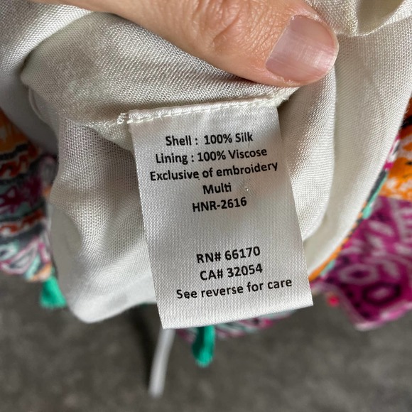 Hemant and Nandita Dress Tiered Silk Multipattern Tasseled Sleeveless Size Small - Picture 9 of 11